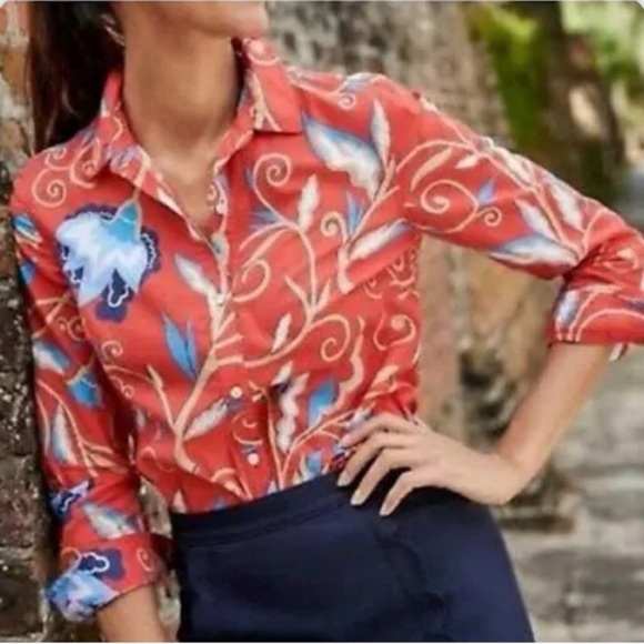 J McLaughlin Lois Red Floral Button Up Cotton Long Sleeve NEW - Picture 9 of 9